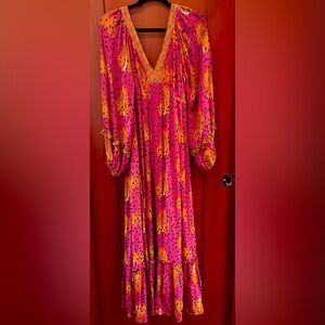 Farm Rio Anthropologie Pink and Orange Animal Dress